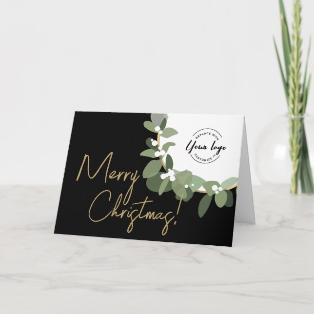 Tarjeta Festiva Merry Christmas handletling Logo Black green (Anverso)
