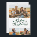 Tarjeta Festiva Merry Christmas Handletter 3 Collages de fotos<br><div class="desc">Esta moderna tarjeta de foto navideña muestra mi propia carta con 3 de tus fotos. Viene con una foto adicional en la parte de atrás también.</div>