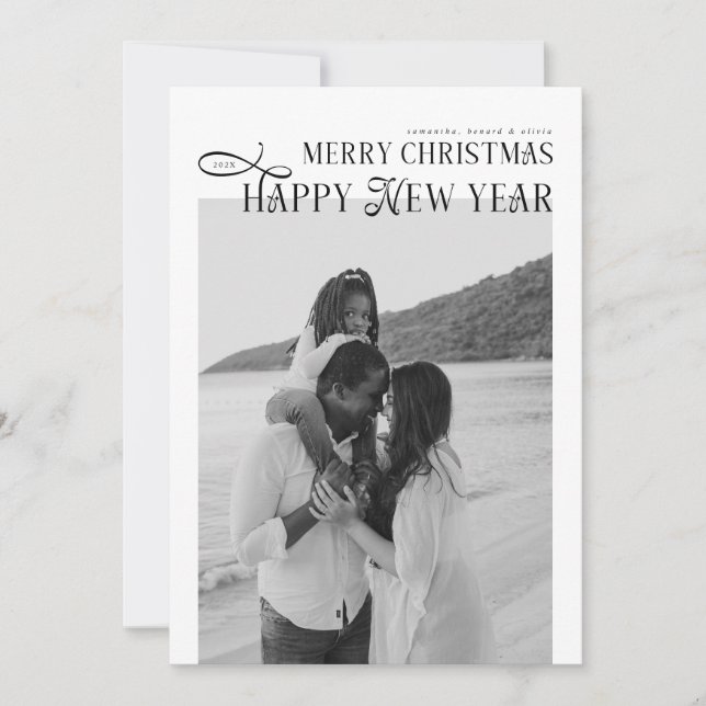 Tarjeta Festiva Merry Christmas Happy New Year Family 4 Photos (Anverso)