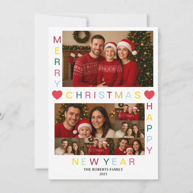 Tarjeta Festiva Merry Christmas Happy New Year Family Card (Anverso)