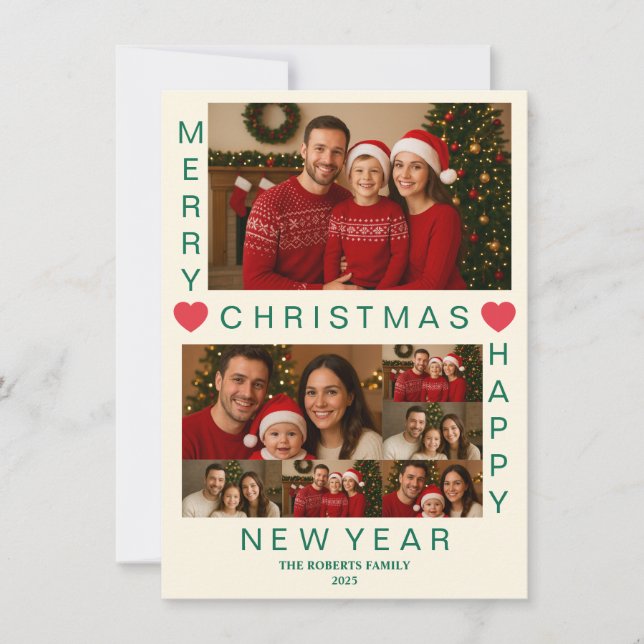 Tarjeta Festiva Merry Christmas Happy New Year Family Card (Anverso)