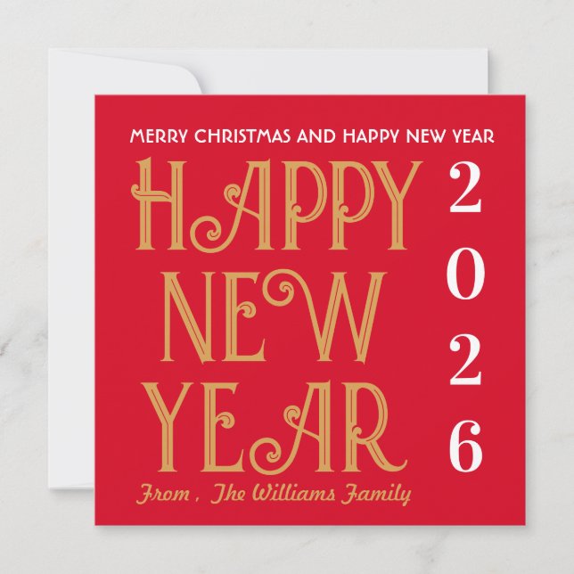 Tarjeta Festiva Merry Christmas &Happy New Year Flat Holiday Card (Anverso)