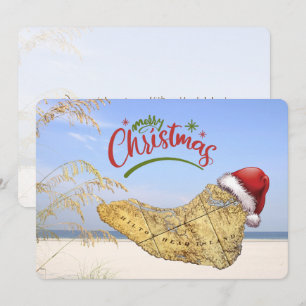 Tarjeta Festiva Merry Christmas Hilton Head Island Map & Beach