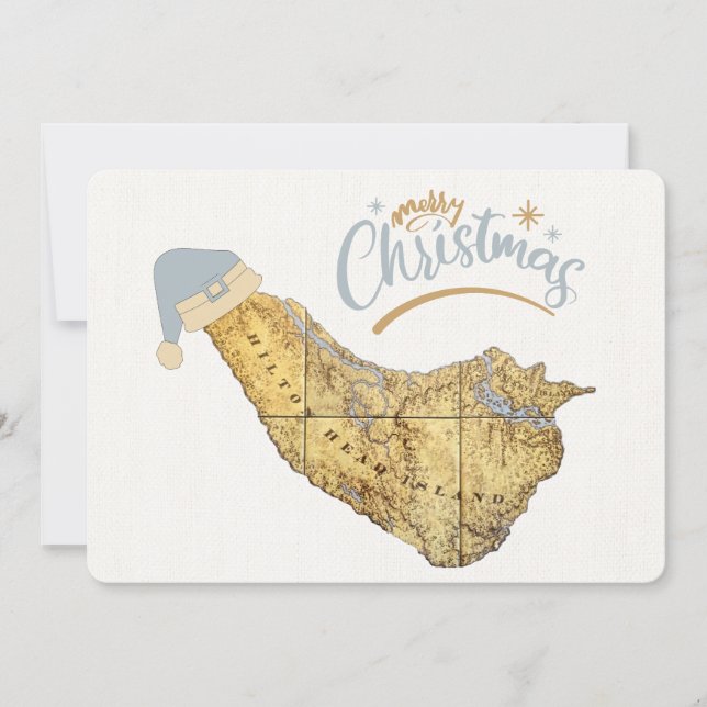 Tarjeta Festiva Merry Christmas Hilton Head Island Map Coastal (Anverso)