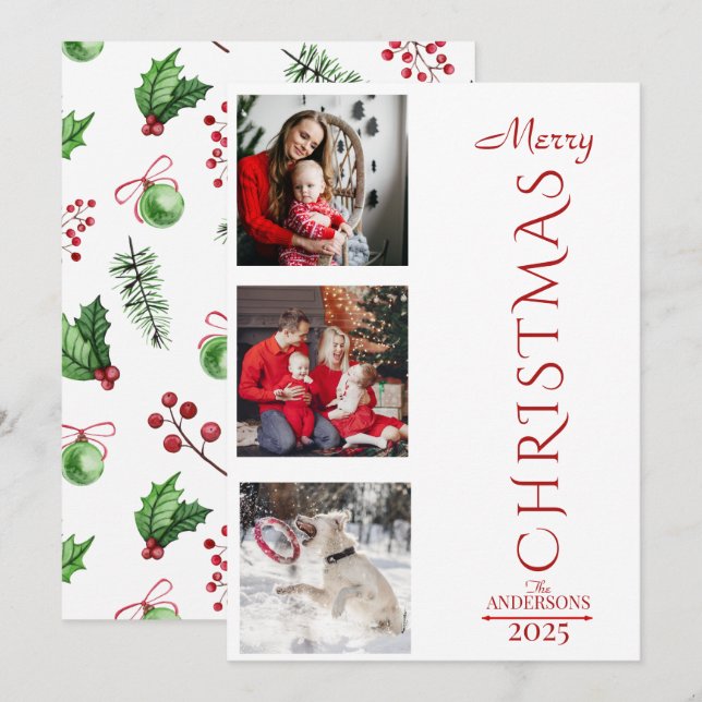 Tarjeta Festiva Merry Christmas Holiday Photos Collage Typography (Anverso / Reverso)