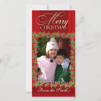 Tarjeta Festiva Merry Christmas Holly Berry Photo Card