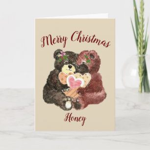 Tarjeta Festiva Merry Christmas Honey Cute Teddy Bear Hugs