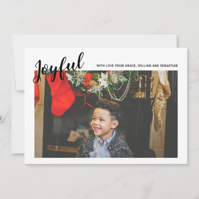Tarjeta Festiva Merry Christmas Joyful Photo Template (Negro) (Anverso)