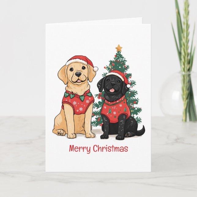Tarjeta Festiva Merry Christmas Labrador Retriever Dogs (Anverso)