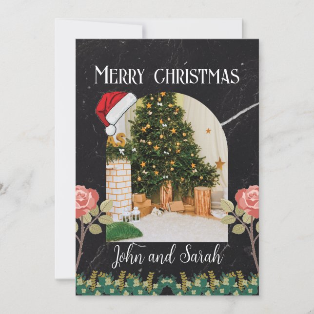 Tarjeta Festiva Merry Christmas leaf Foliage arch photo Trendy (Anverso)
