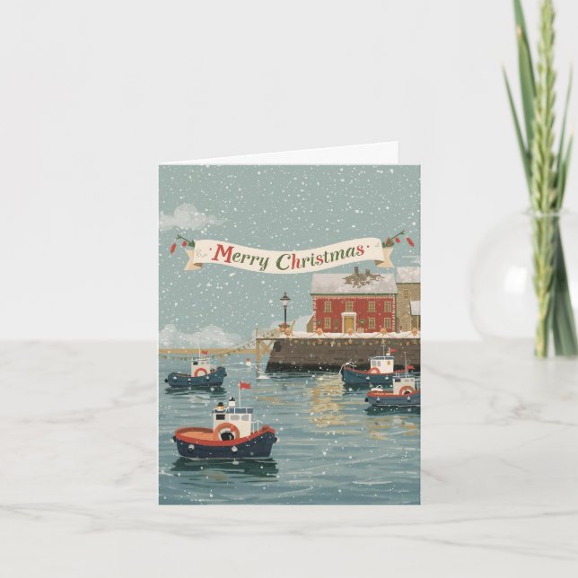 Tarjeta Festiva Merry Christmas Lifeboat Harbour Card (Anverso)