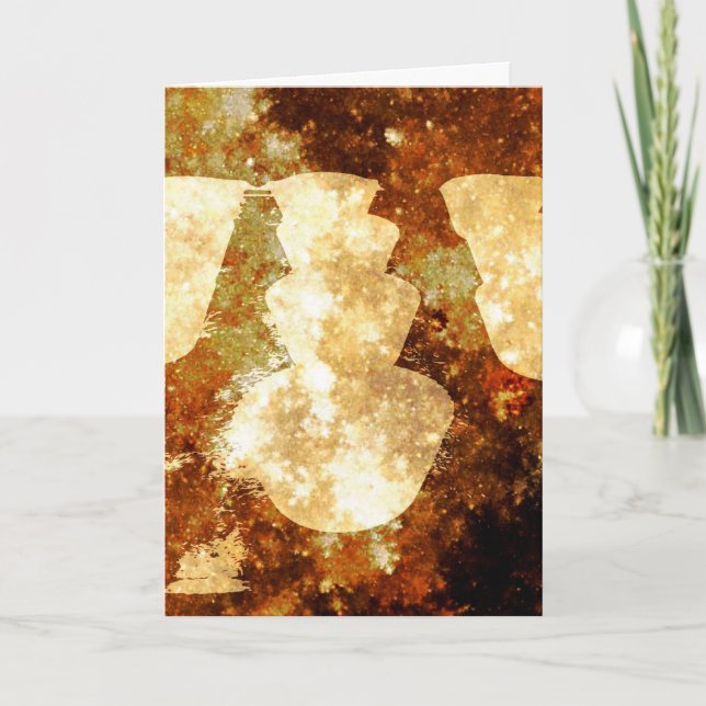 Tarjeta Festiva Merry Christmas Lights Starry Night Brown Gold (Anverso)