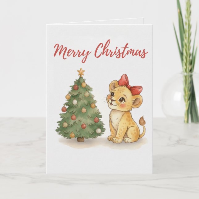Tarjeta Festiva Merry Christmas Lion Cub Card  (Anverso)