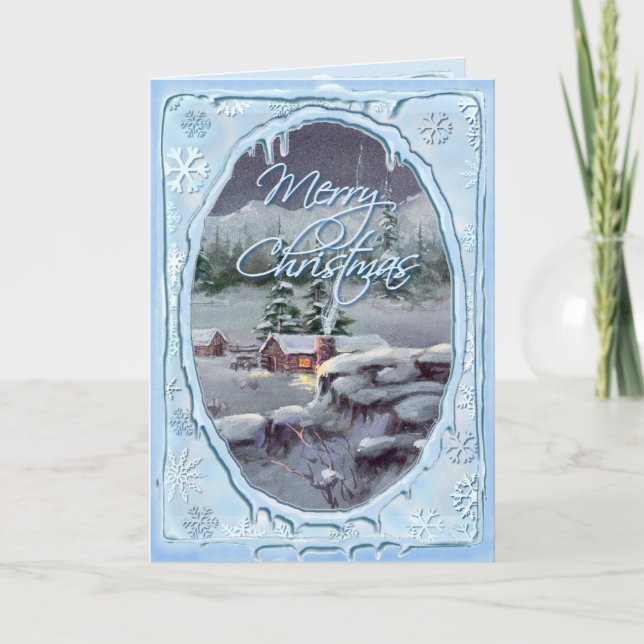 Tarjeta Festiva MERRY CHRISTMAS LOG CABIN de SHARON SHARPE (Anverso)