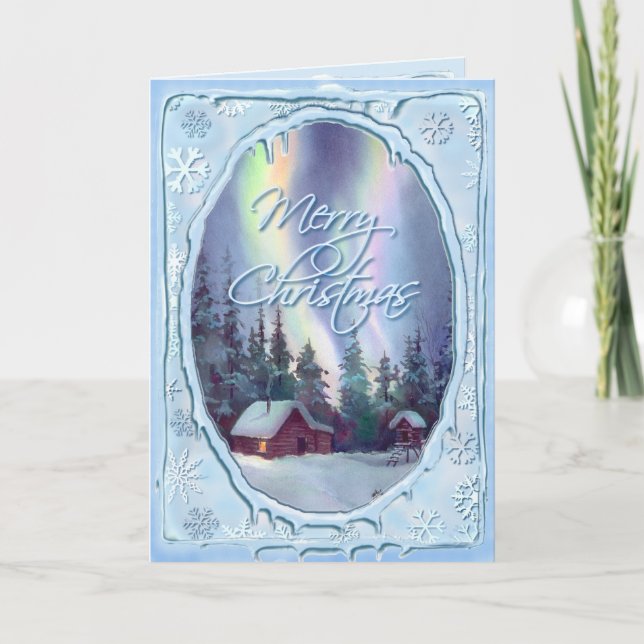 Tarjeta Festiva MERRY CHRISTMAS LOG CABIN de SHARON SHARPE (Anverso)