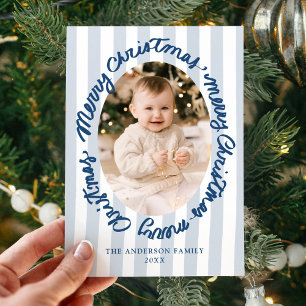 Tarjeta Festiva Merry Christmas Manuscrito Caprichoso Azul 2 Foto