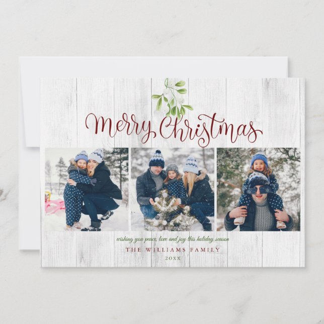 Tarjeta Festiva Merry Christmas Mistletoe Rustic Wood 4 Foto (Anverso)