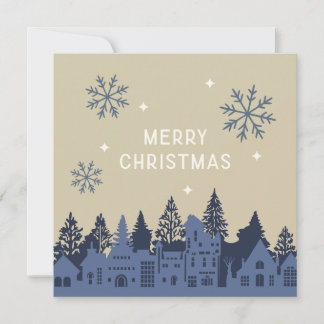 Tarjeta Festiva Merry Christmas Mod Village Blue