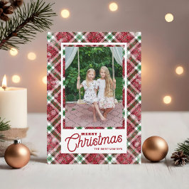 Tarjeta Festiva Merry Christmas Modern Plaid Photo