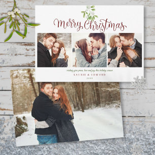 Tarjeta Festiva Merry Christmas Muérdago Parejas Modernas 4 Fotos