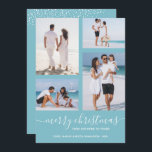 Tarjeta Festiva Merry Christmas Multi Photo<br><div class="desc">Sube tus 4 fotos favoritas a esta tarjeta de fotos de Navidad que incluye tu saludo con letras de moda en una tarjeta de vacaciones color turquesa claro (o cualquier color). Seleccione Matte para el papel más pesado y la Alta Definición para la mejor calidad de la foto. MÁS COLORES...</div>