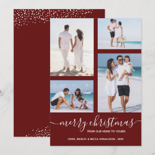 Tarjeta Festiva Merry Christmas Multi Photo Maroon