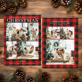 Tarjeta Festiva Merry Christmas Multi Photo Red Buffalo Plaid