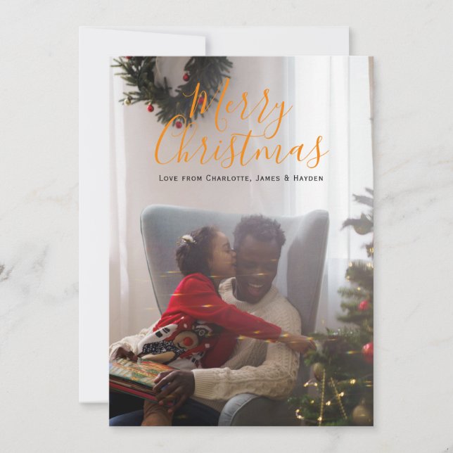 Tarjeta Festiva Merry Christmas Naranja White Simple Photo (Anverso)