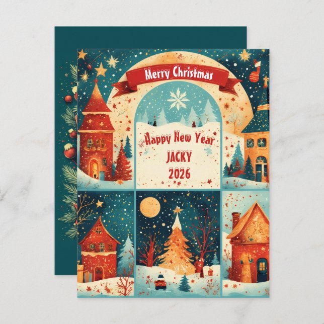 Tarjeta Festiva Merry Christmas New Year 20xx (Anverso / Reverso)