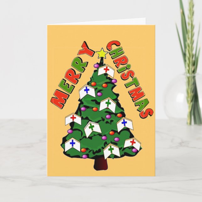 Tarjeta Festiva Merry Christmas Nurs Cap Tree (Anverso)