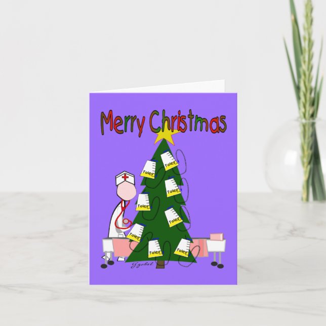 Tarjeta Festiva Merry Christmas Nurs Foley Bag Tree Cards (Anverso)