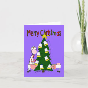 Tarjeta Festiva Merry Christmas Nurs Foley Bag Tree Cards