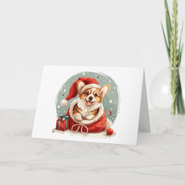 Tarjeta Festiva Merry Christmas Pembroke Welsh Corgi Puppy (Anverso)