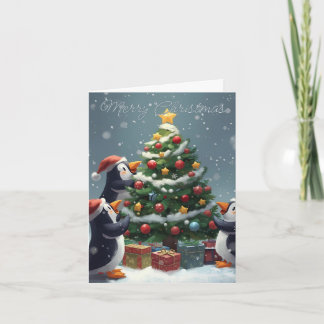 Tarjeta Festiva Merry Christmas Penguin Celebration Christmas Card