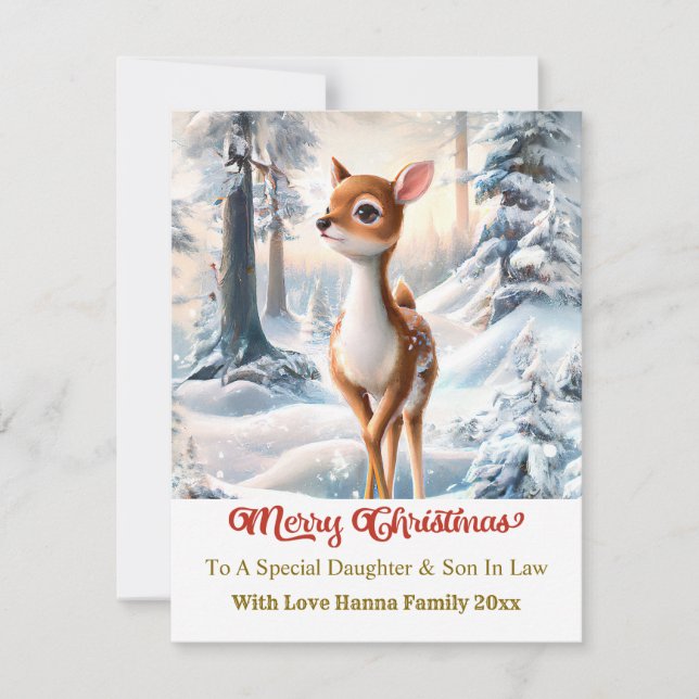 Tarjeta Festiva Merry Christmas Personised I Cute Baby Deer (Anverso)