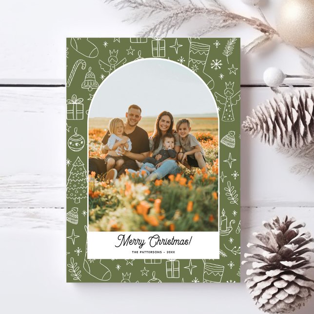 Tarjeta Festiva Merry Christmas Photo Arch, Fun Doodle Drawings (Subido por el creador)