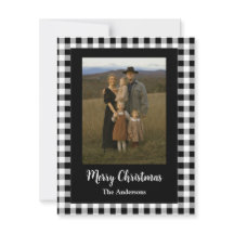Merry Christmas Photo Buffalo Plaid Black White
