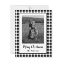 Merry Christmas Photo Buffalo Plaid Black White