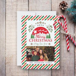 Tarjeta Festiva Merry Christmas Photo Memory Red Green Candy Cane