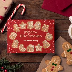 Tarjeta Festiva Merry Christmas Photo Name Gingerbread Red