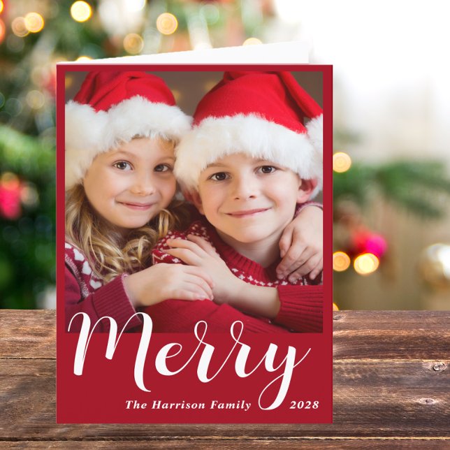 Tarjeta Festiva Merry Christmas Photo Red (Capture the joy, love & laughter shared with your family and friends in a card that's uniquely yours)