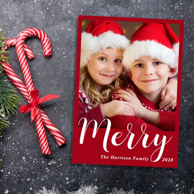 Tarjeta Festiva Merry Christmas Photo Red (Share the love and warmth of the season with your personalized photo Christmas card)