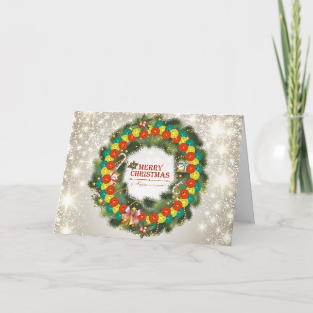 Tarjeta Festiva Merry Christmas Pickleball 1 Card (Anverso)