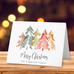 Tarjeta Festiva Merry Christmas Pine Tree Watercolor