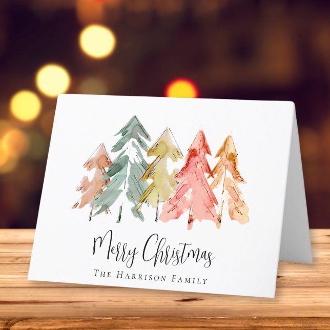 Tarjeta Festiva Merry Christmas Pine Tree Watercolor (Subido por el creador)