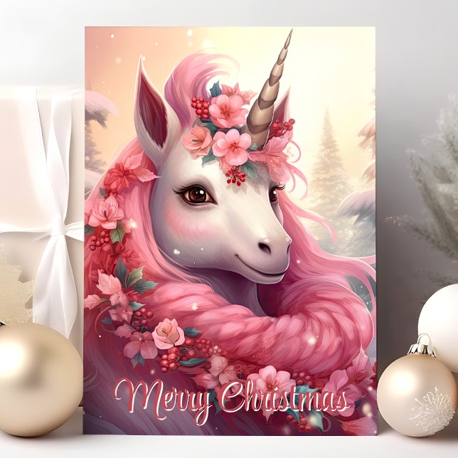 Tarjeta Festiva Merry Christmas Pink Unicorn (Subido por el creador)