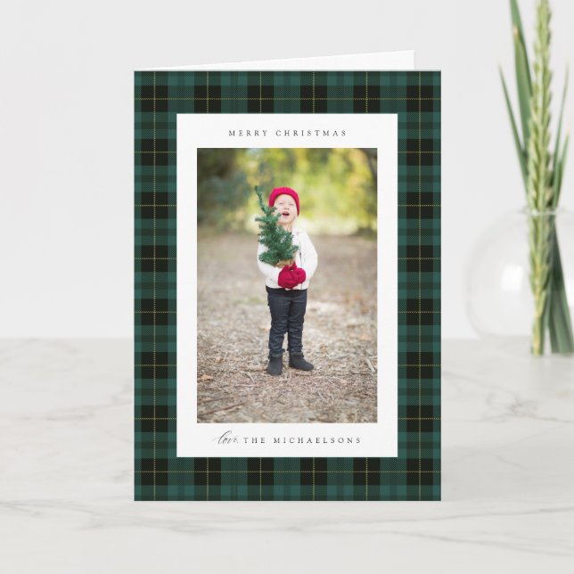 Tarjeta Festiva Merry Christmas Plaid | AGREGAR LA FOTO DE SU FAMI (Anverso)