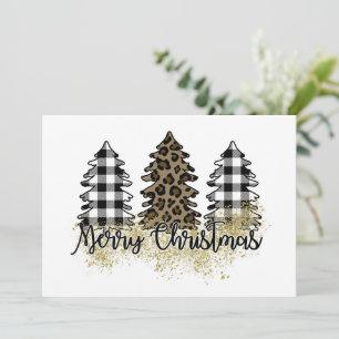 Tarjeta Festiva Merry Christmas plaid and leoparprint tree