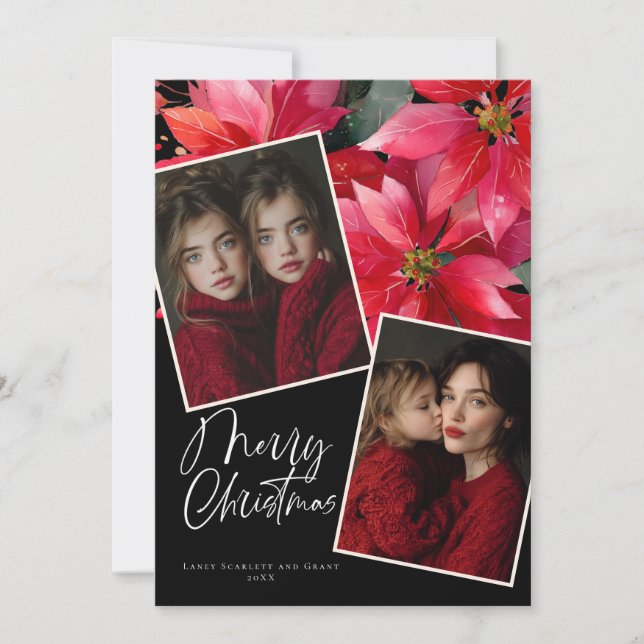 Tarjeta Festiva Merry Christmas Poinsettia Flower Holiday Card (Anverso)