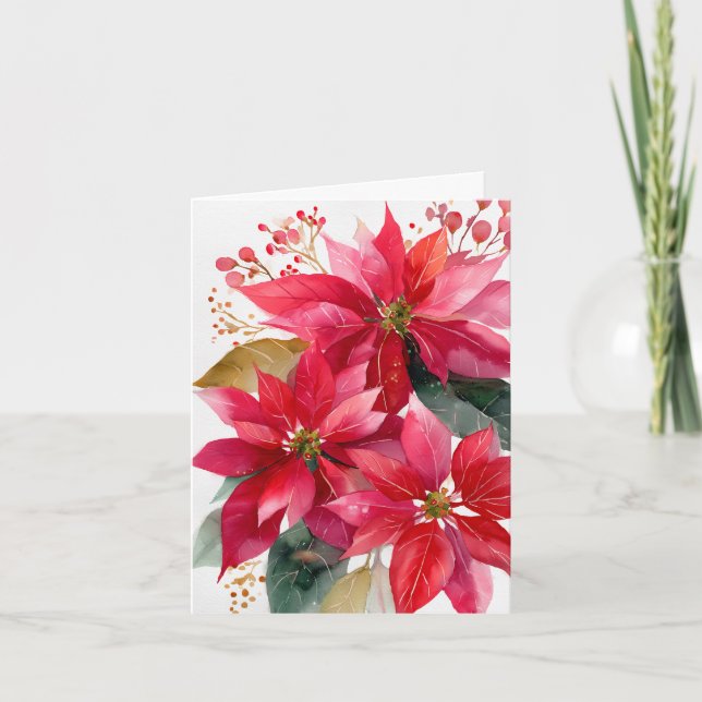 Tarjeta Festiva Merry Christmas Poinsettia Holiday Design (Anverso)